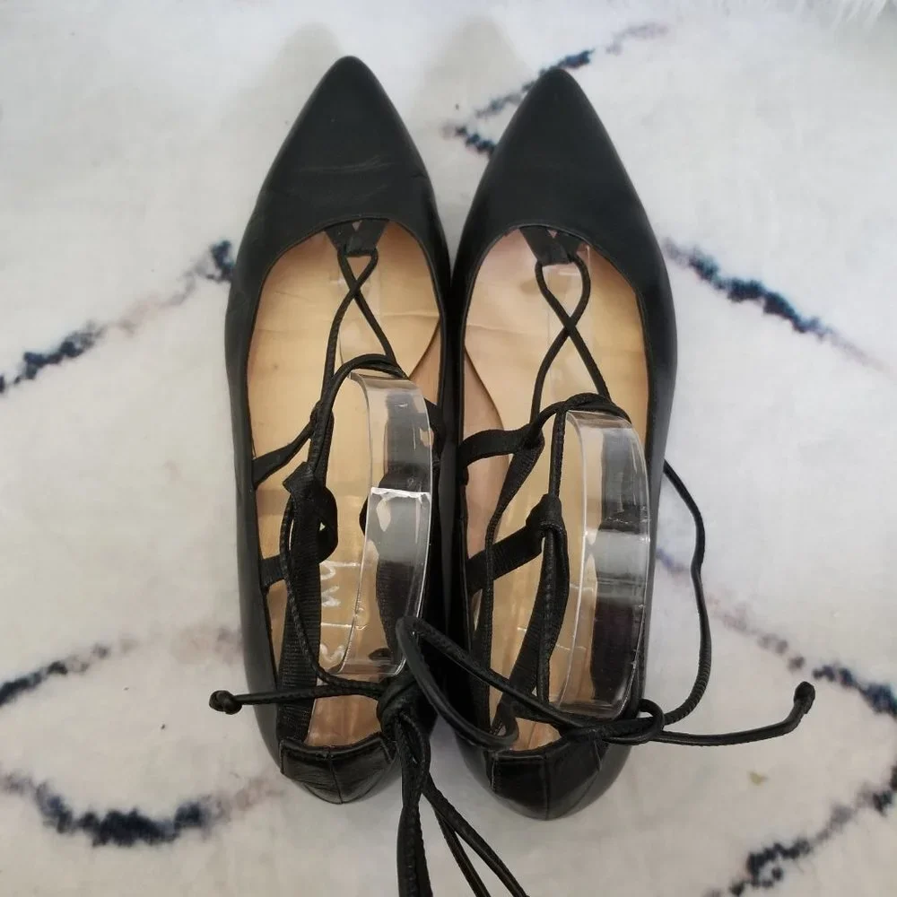 FS/NY FSNY Black Leather Lace Up Flats Ballet Ballerina 10 B - Picture 8 of 12